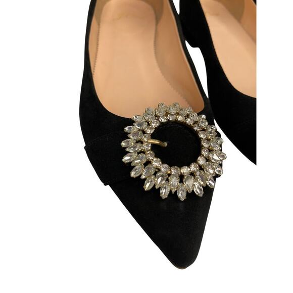 J Crew women’s Pointed toe black suede flats with crystal buckle size 8.5 - Picture 2 of 10